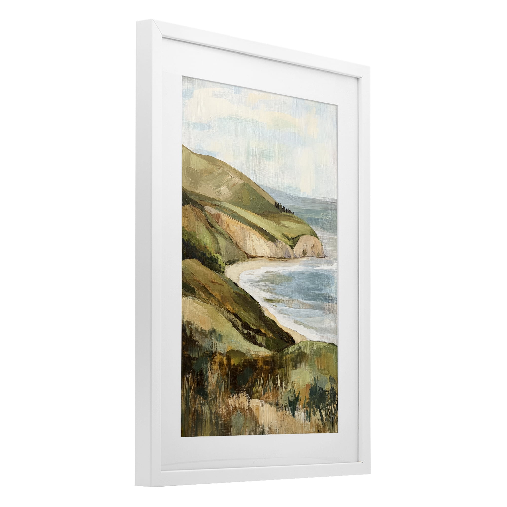 Stupell Industries Painted Cliffside Coastal Morning Light White Framed Print Under Glass, design by Petal Prints Design
