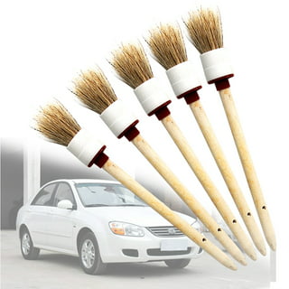 5pcs Car Cleaning Detailing Brushes Set, TSV Soft Boar Hair Bristle Wash  Brushes Wooden Handle for Cleaning Trim Seats Dashboard Wheels Car  Accessories 
