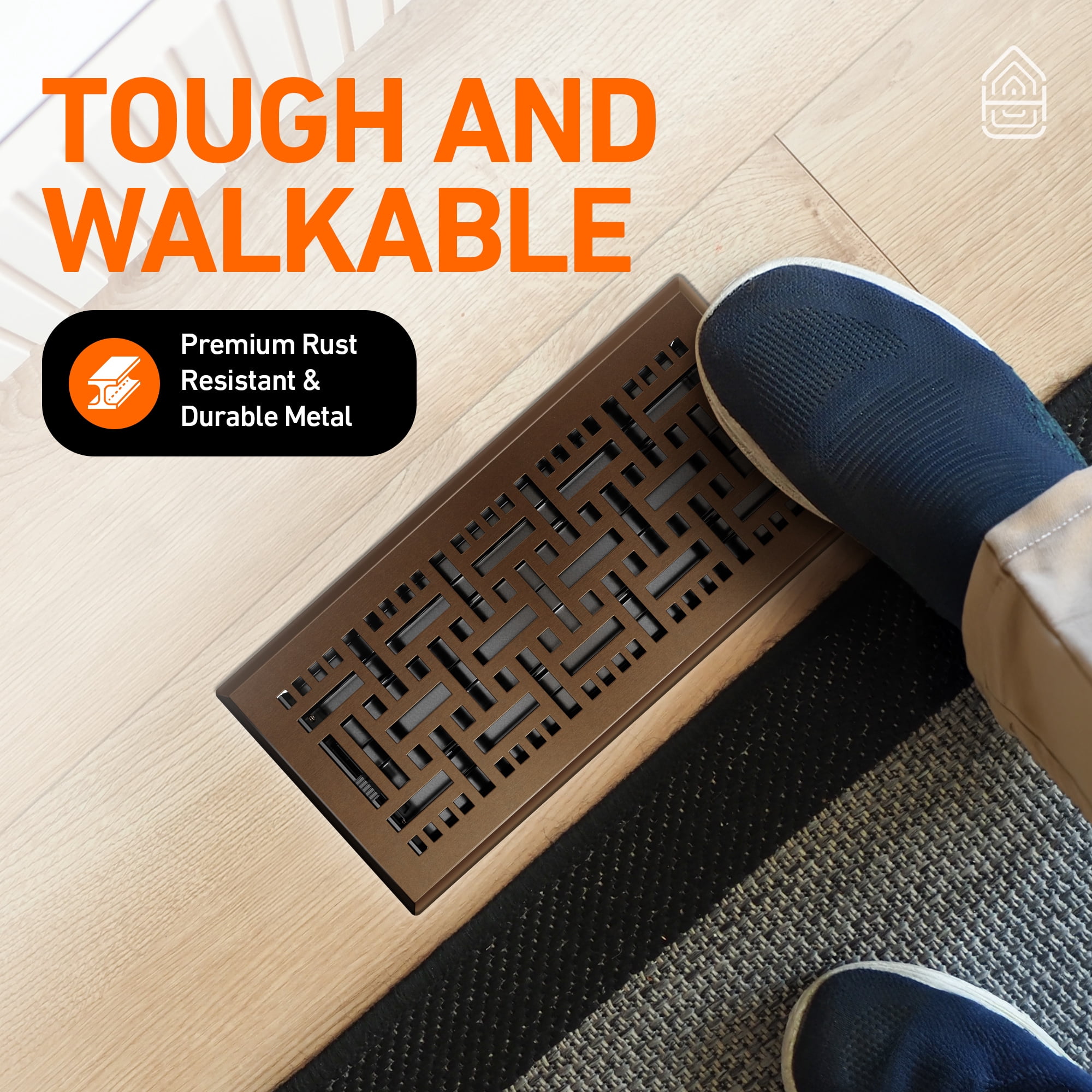2x12 Floor Vent Covers Floor Register with Mesh Cover Trap, Heat and Air, Walkable Metal Floor Register for HVAC Duct, Basketweave, Oiled Bronze