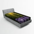 thumbnail image 1 of Ambesonne Woodland Fitted Sheet, Bluebell Blossoms, Twin XL Size, Violet Green Yellow, 1 of 2