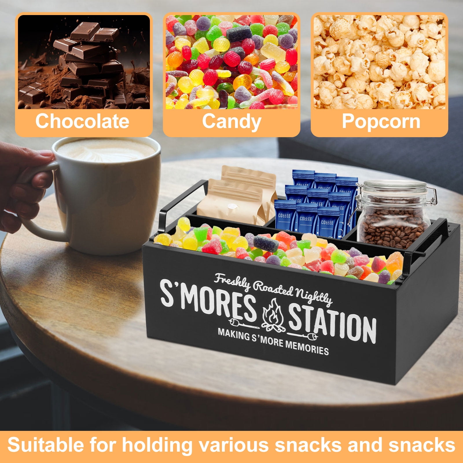 S'Mores Station, Farmhouse S'mores Bar Holder, Smores Caddy, Smores Accessories Organizer, Smores Supplies Container, Smores Maker Box for Smores Kit