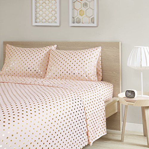 Intelligent Design Metallic Dot Printed Sheet Set Blush/Gold Twin