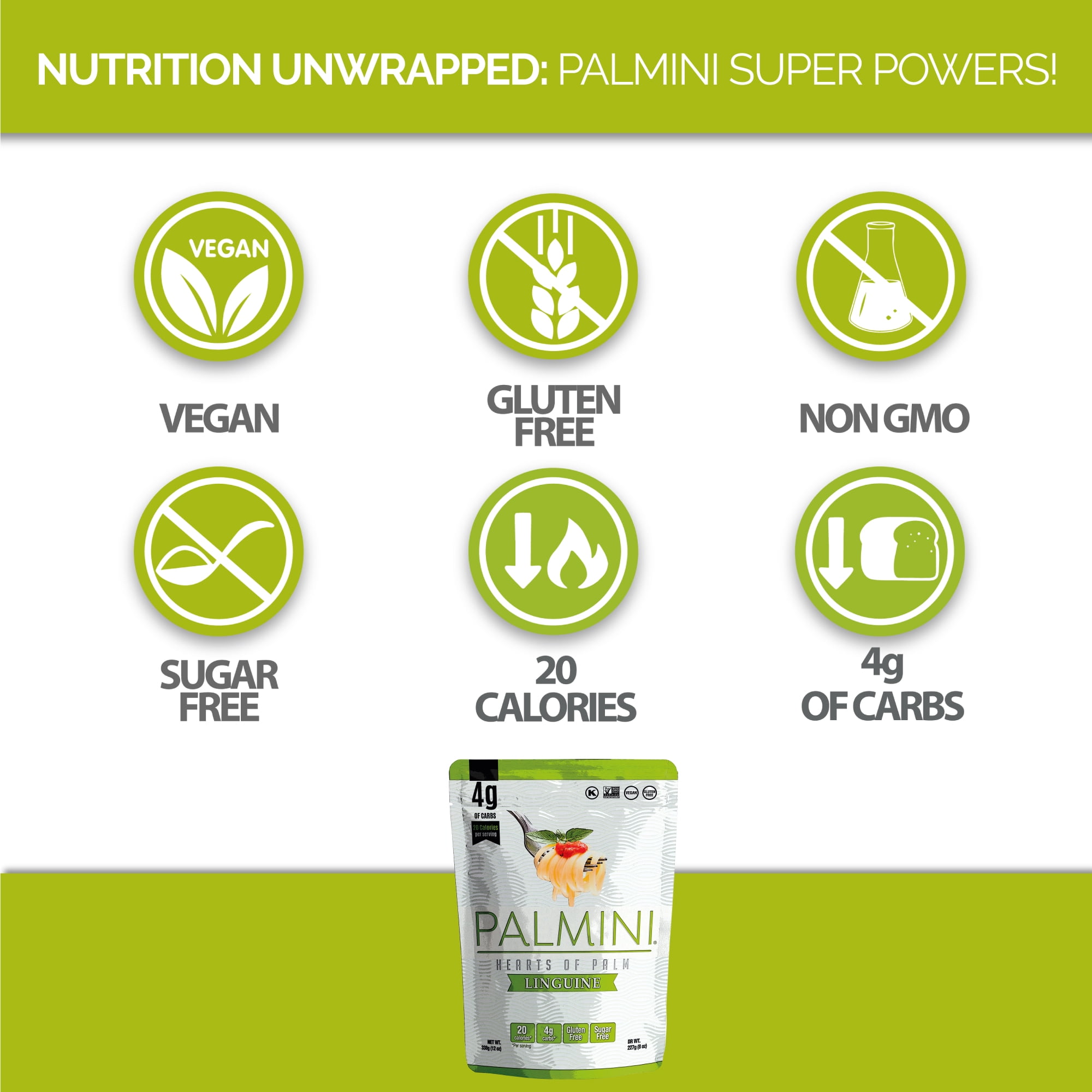 Palmini Linguine Pasta from Hearts of Palm, 12 oz – Non-GMO, Vegan, Sugar Free, Gluten Free, Kosher – Shelf-Stable Single Pouch
