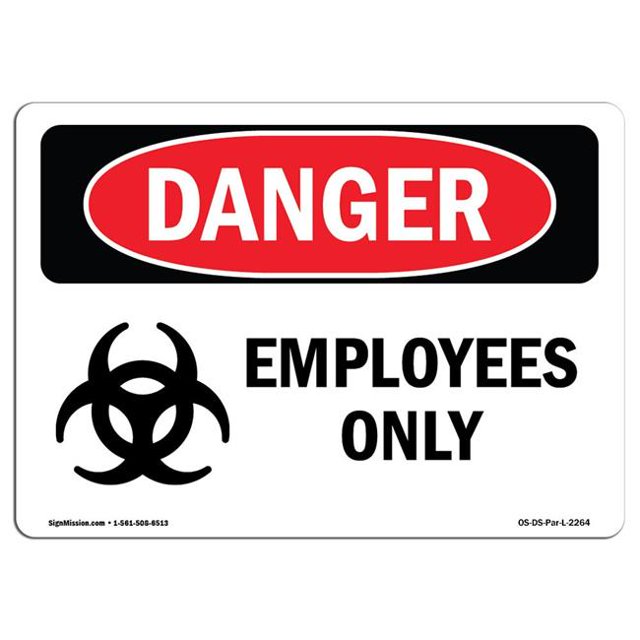 SignMission OS-DS-A-1218-L-2264 Panneau de Danger OSHA 12 x 18 Po - Employés Seulement