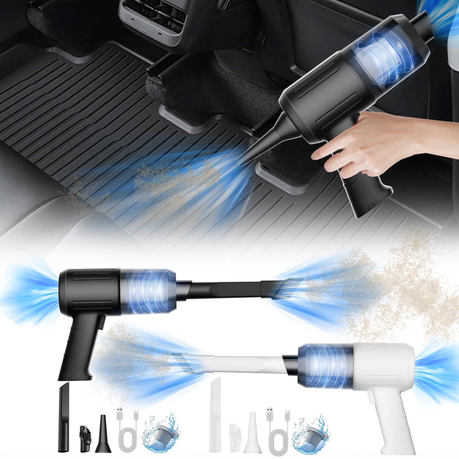 Iumwxz Vacuum Cleaners Handheld Car Vacuum Cleaner 5000pa Vacuum Cleaner and Duster High Power Wet and Dry Handheld Car Vacuum Cleaner with Multi-Nozzles for Car Home Office Cleaner White
