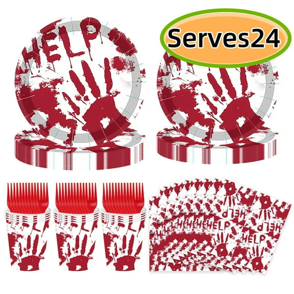 Halloween Party Supplies Paper Plates, Cups, Napkins,  Fork, Horror Halloween Dinnerware Set for Halloween Party Supplies Serves 24