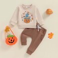 thumbnail image 2 of Odeerbi Toddler Boys Girls Halloween Sweatsuits Fall Winter Two Piece Outfits Set Children New Halloween Pumpkin Round Neck Long Sleeve Sweatshirt Jogger Pants Tracksuit Khaki, 2 of 6
