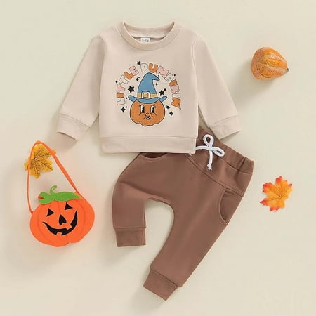 

Qingpeng Clearance Baby Boys Girls Halloween Clothes Fall Winter Outfits Kids Cute Print Long Sleeve Sweatshirt Tops Pants Set Fall Winter Clothes Outfit