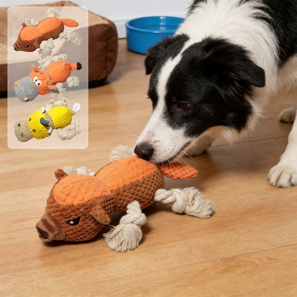 Juguetes De Plástico Juguete interactivo para masticar perros de peluche con chillido de látex marrón para aliviar el aburrimiento (1 unidad) JASKFLY