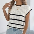 thumbnail image 7 of ZZwxWA Knit Sweater for Women Casual Short Sleeve Crew Neck Blouse Fashion Cap Sleeve Striped Printed Tops Fall Layer Tops, 7 of 7