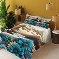 thumbnail image 2 of Ambesonne Lake Fitted & Top Sheet Set with Sham, Mountain Scene Icy Tone Floral, Pale Blue Pastel Brown, 2 of 5
