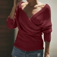 thumbnail image 2 of XuJwPNcy Women's Sweaters Casual Baggy Long Sleeve Wrap V Neck Sweater Tops Fall Solid Loose Knit Shirts, 2 of 5