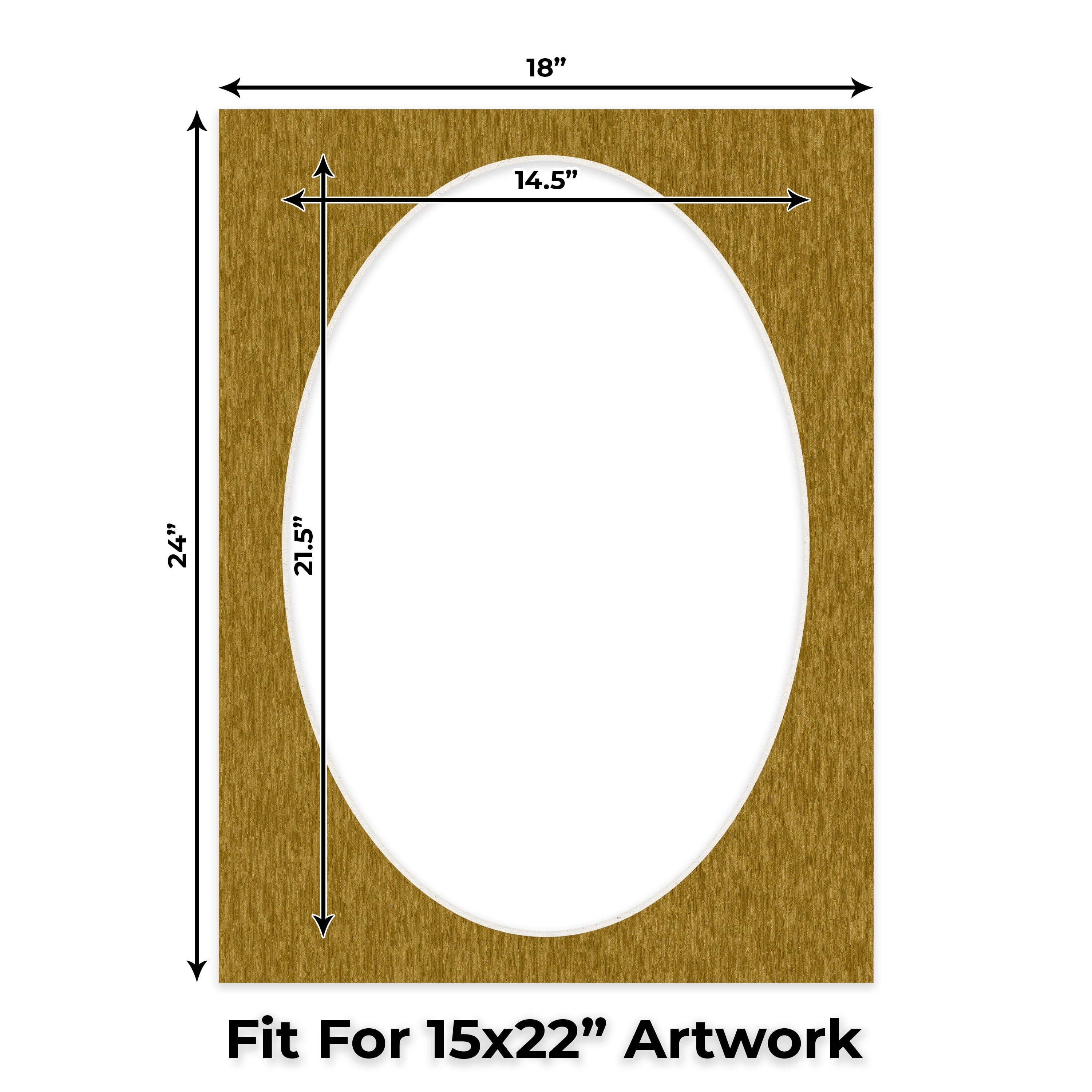 Metallic Gold Picture Frame Mat for 18x24 Frames - Oval Opening for 15x22 Photos - 25 Mats