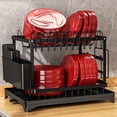 thumbnail image 2 of Space-Saving 2-Tier Rustproof Dish Rack with Utensil Holder & Drainboard - Optimize Kitchen Countertop Efficiency and Aesthetics, 2 of 4