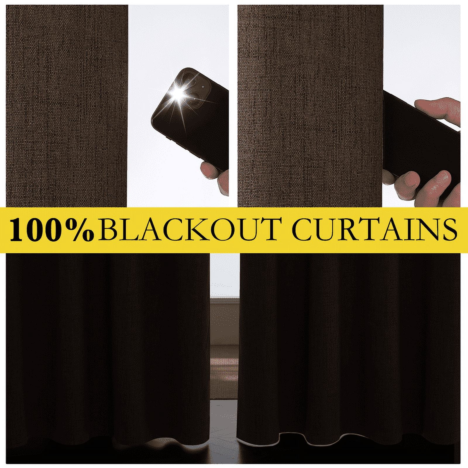 NICETOWN Full Blackout Energy Saving Curtains, Faux Linen Soundproof Modern Grommet Noise Reducing Drapes for Bedroom, W62 x L84, Coffee, 2 Panels
