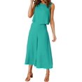thumbnail image 2 of Roylamp Women's Summer 2 Piece Outfits Round Neck Crop Basic Top Cropped Wide Leg Pants Set Jumpsuits High quality, 2 of 5