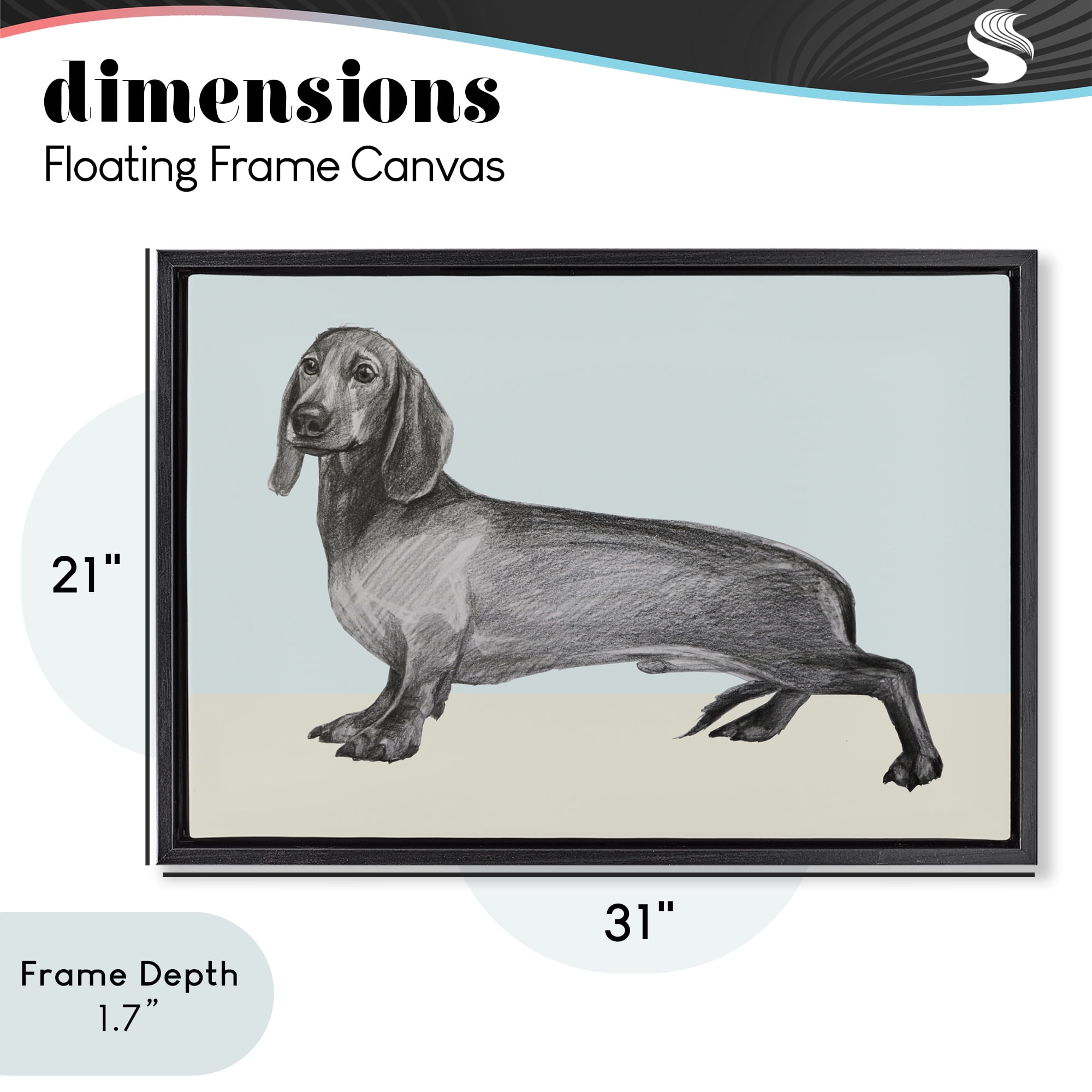 Stupell Industries Sketched Dachshund on Blue Black Framed Floater Canvas Wall Art, design by Violeta Vollmer