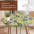 thumbnail image 4 of Yellow Cashew Flower Round Tablecloth, Fitted Table Cover with Elastic for 45"-54" Round Tables, Retro Ethnic Abstract Country Table Cloth Outdoor Indoor Dinning Party Waterproof Tablecloths, 4 of 7