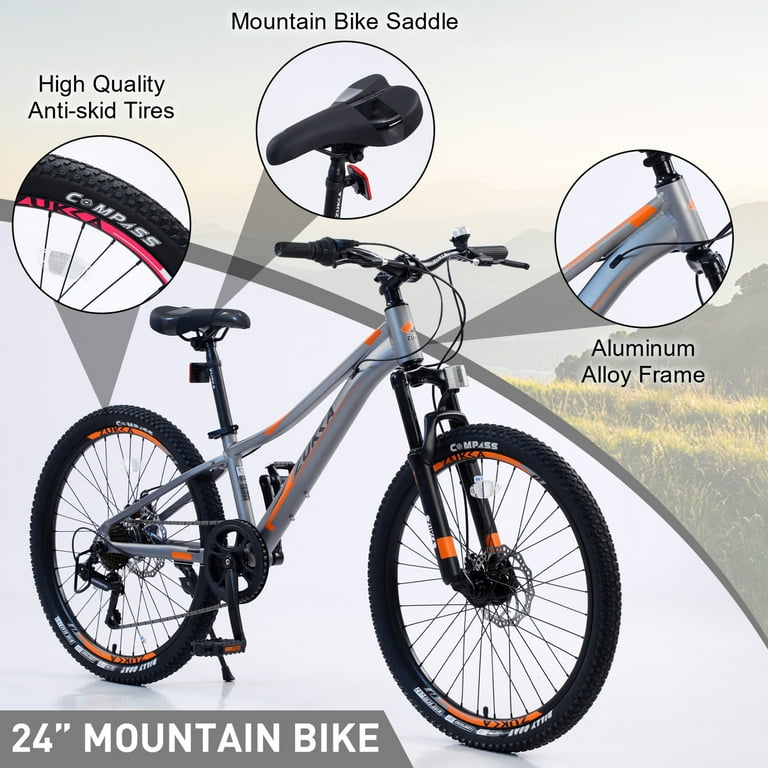 Mountain Bike Adult Mountain Bike for Men and Women Mountain 24 inch shimano 7 Speed bike Grey Walmart