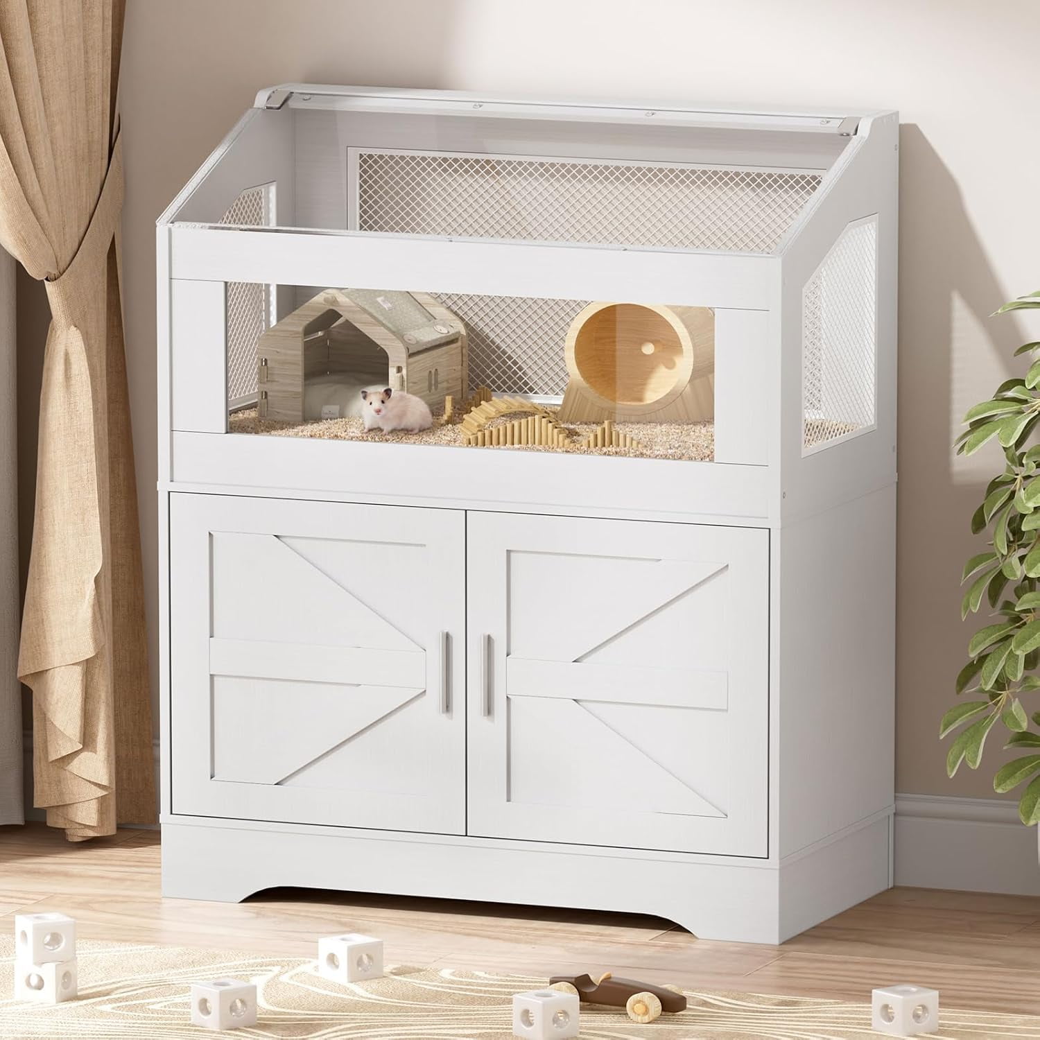 PAKASEPT Hamster Cage, Small Animal Cages with Storage Cabinet, Visual and Ventilated Large Habitats Hamster House for Rat, Guinea Pig, Hedgehog, Gerbil