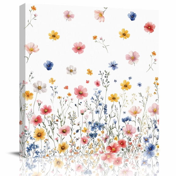 Wall Art Prints, Blue Flowers Framed Canvas Prints for Bedroom Living Room Bathroom Office, Pink Watercolor Botanical Garden Floral Gallery Wrap Wall Art Poster for Gifts Home Decor 28"x28"