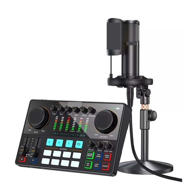 Audio Interface Podcast Equipment Studio Sound Card With XLR Condenser Microphone For Recording Streaming DJ