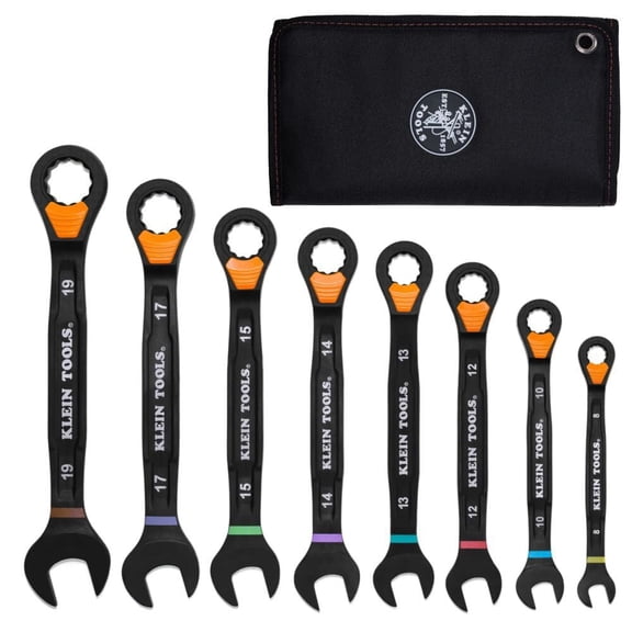 Klein Tools Ratcheting Combination Slide-Lock Wrench Set Metric 8 Pieces