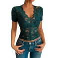 thumbnail image 2 of Ayolanni Short Sleeve Women's Tops, Tees & Blouses Lace Cutout V-Neck Dressy Blouse Loose Y2K Shirts Tops for Women, 2 of 9