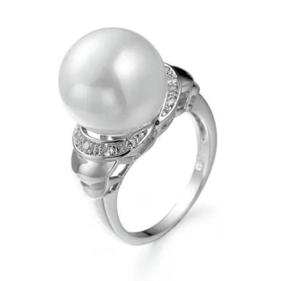 White Pearl Retro CZ Band Women's 925 Silver Wedding Party Jewelry Ring Sz 6-10