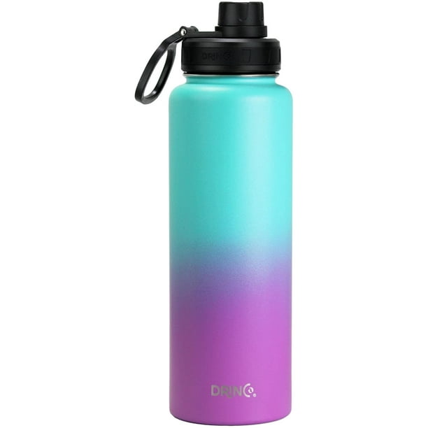 Drinco Water Bottle Double Wall Vacuum Insulated Stainless Steel, 40oz Ombre Fuschsia Teal