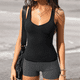thumbnail image 5 of Camisetas de Tirantes de Verano para Mujer, Camisetas Sin Mangas con Cuello Cuadrado y Corte Bajo, Camisetas Acanaladas, Camisetas Básicas Informales Ajustadas Negro S, 5 of 8