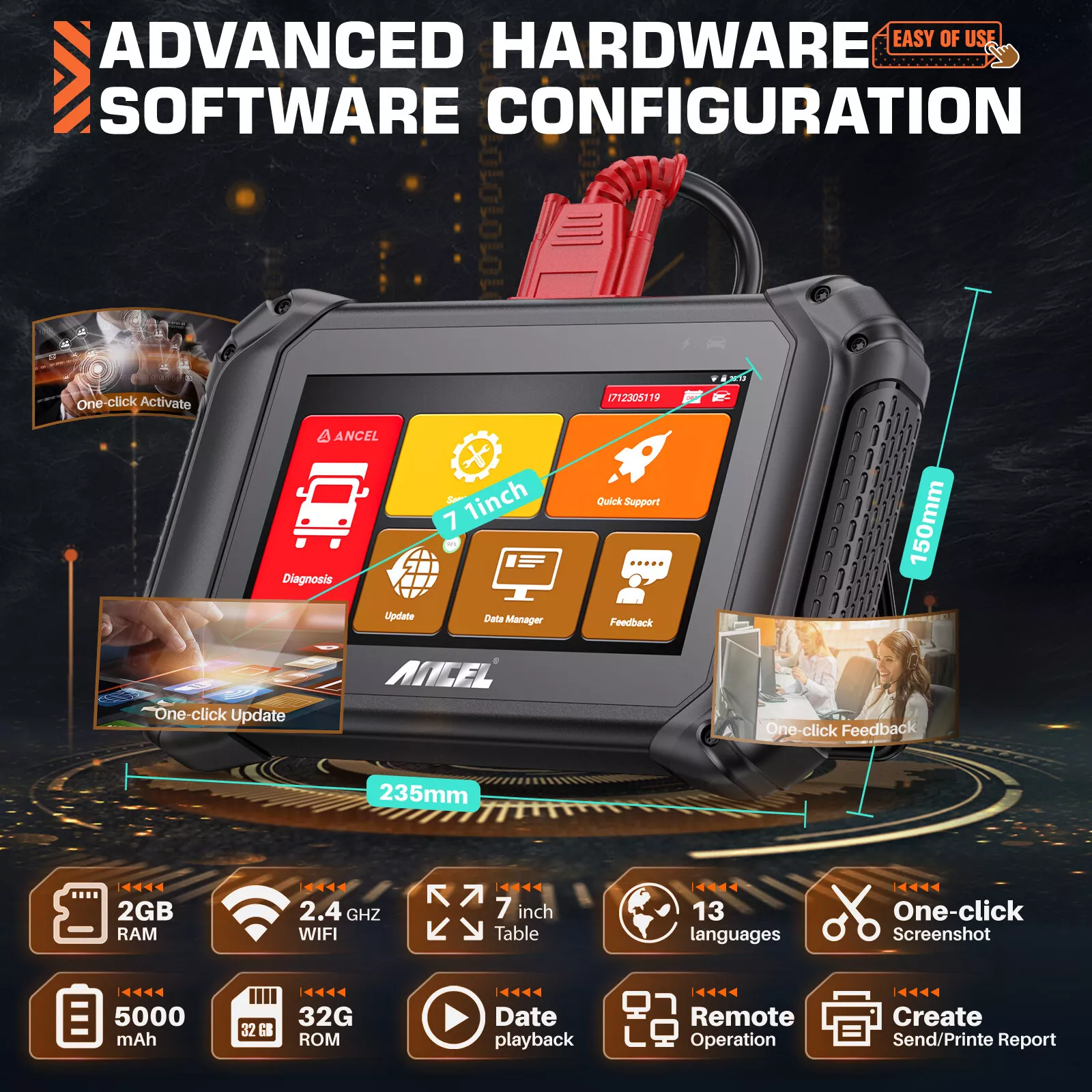 ANCEL Diesel Heavy Duty Truck Scanner, Bidirectional Truck Diagnostic Scan Tool OBD2 Scanner, Full System Car Code Reader with 40+ Resets, ABS SRS DPF Regen, ECU Reset for Truck & Commercial Vehicle
