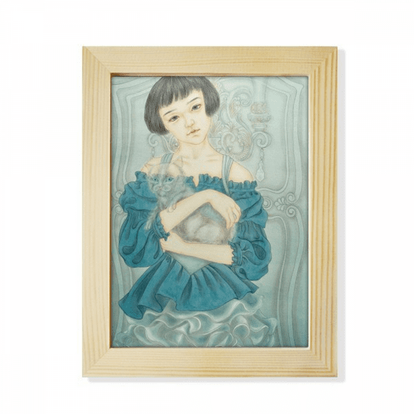 Blue Dress Beauty Chinese Painting Desktop Adorn Photo Frame Display Art Painting Wooden