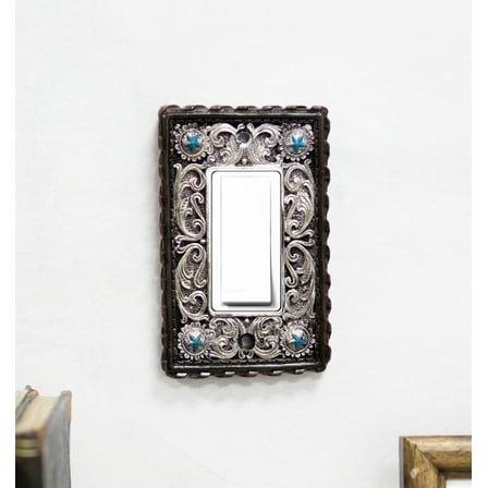 Set of 2 Western Turquoise Stars Lace Scroll Wall Single Rocker Switch Plates