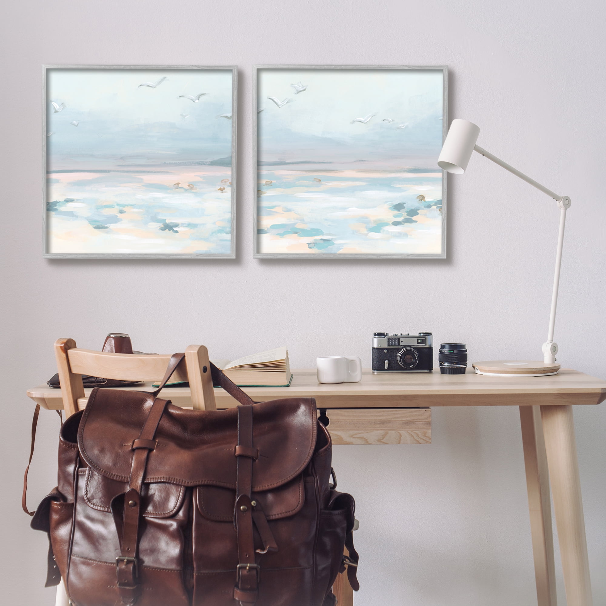 Stupell Industries Pastel Coast Landscape Landscape Painting Gray Framed Art Print Wall Art, 24 x 24