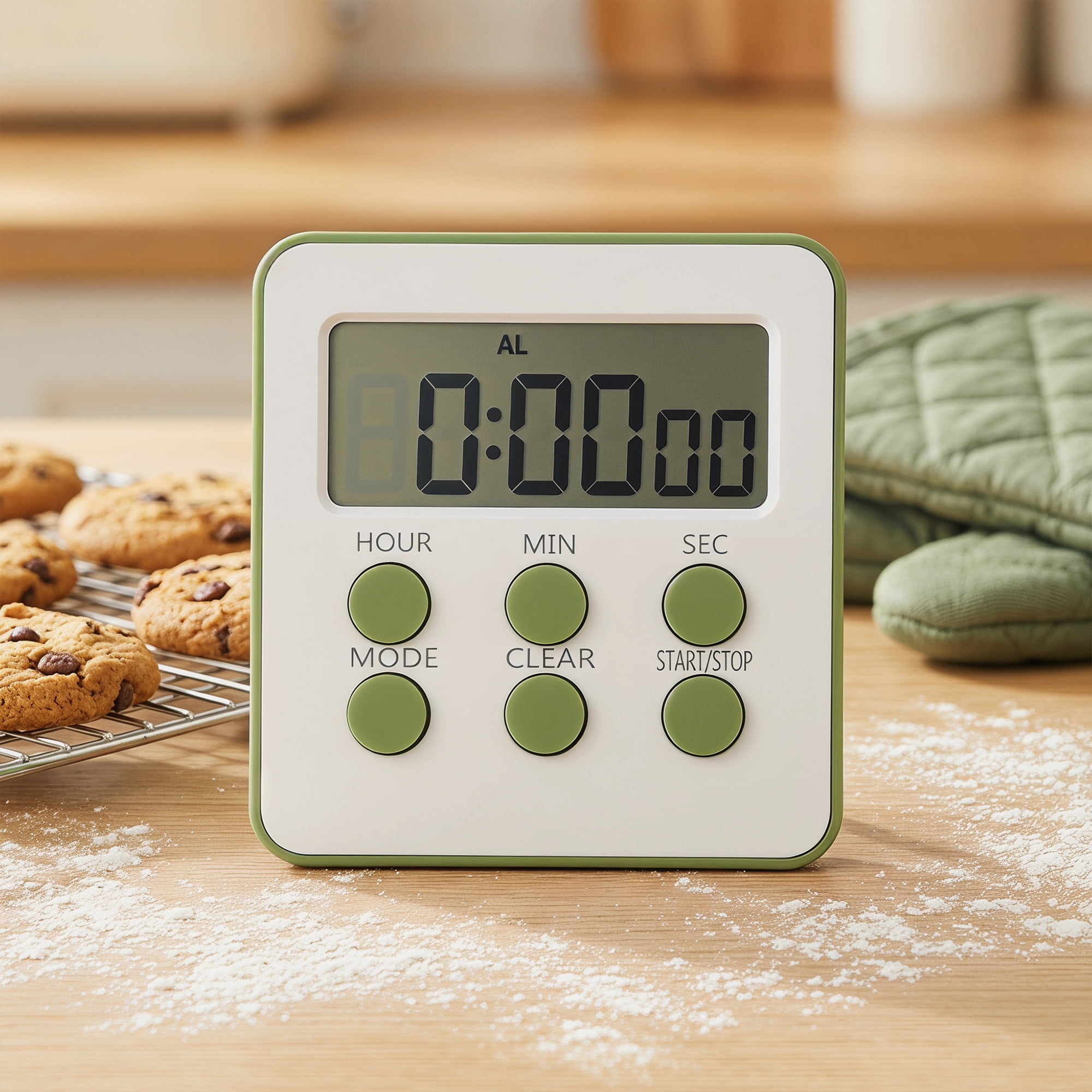 Unique Bargains Loud Alarm Clock Magnetic Backing Stand Cooking Timer Green