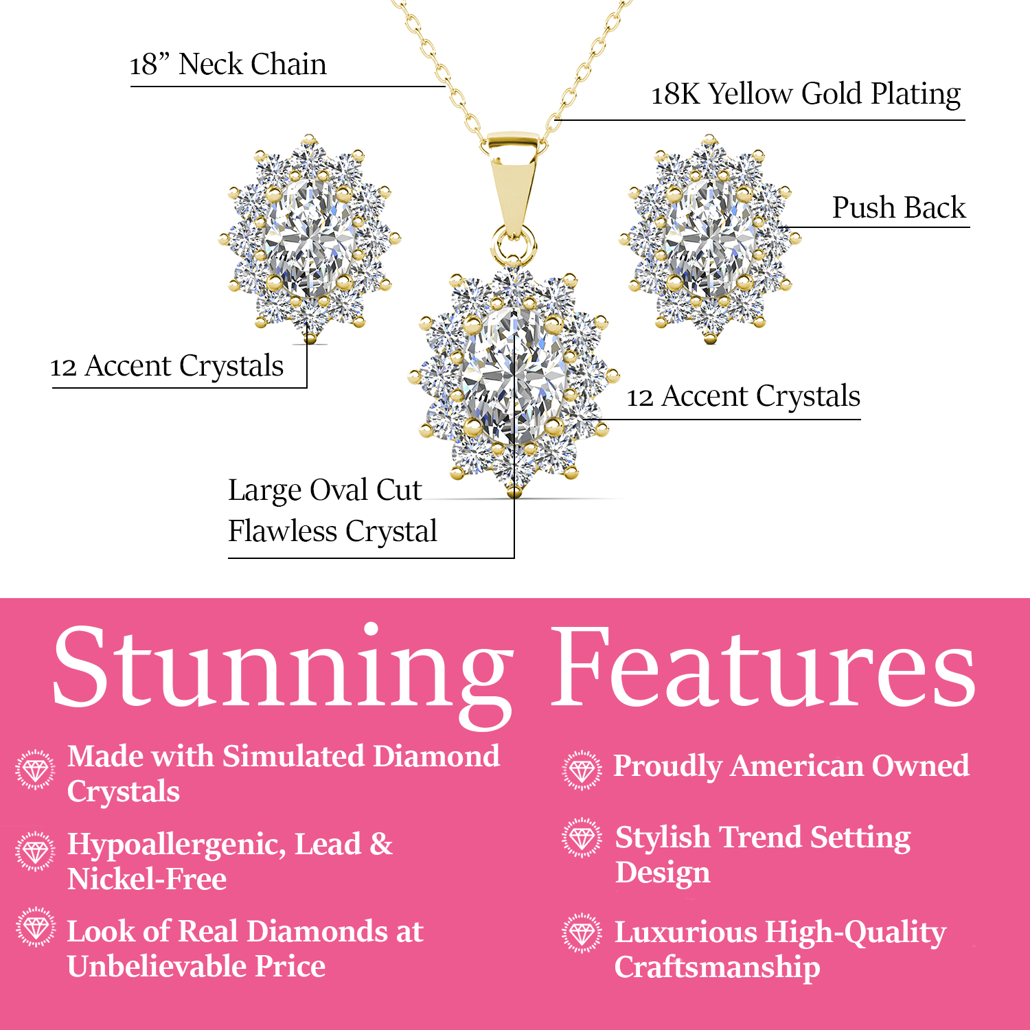 Cate & Chloe Sage 18k Yellow Gold Plated Jewelry Set with Simulated Diamond Crystals for Women
