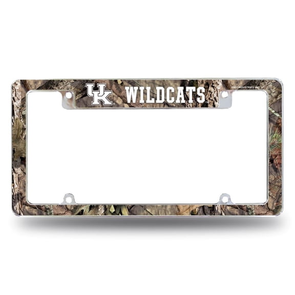 Kentucky NCAA Wildcats Chrome Metal License Plate Frame with Bold Mossy Oak Camouflaged Camo Design
