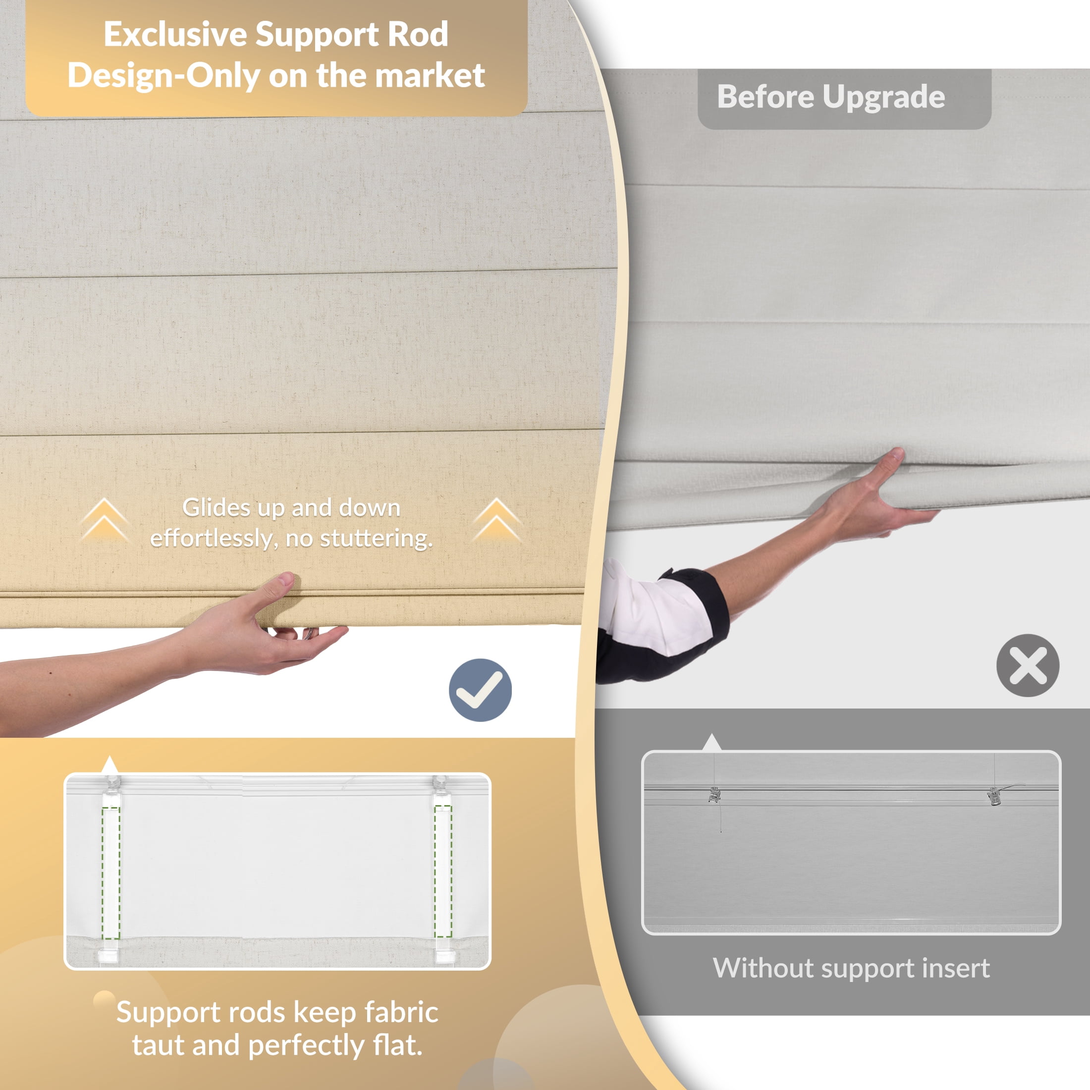 ZimJAHO No Drill Roman Shades – Top Down Bottom Up, Cordless Blackout Blinds for Bedroom, UV Blocking, Easy Install, Linen Ivory, 39"Wx64"H