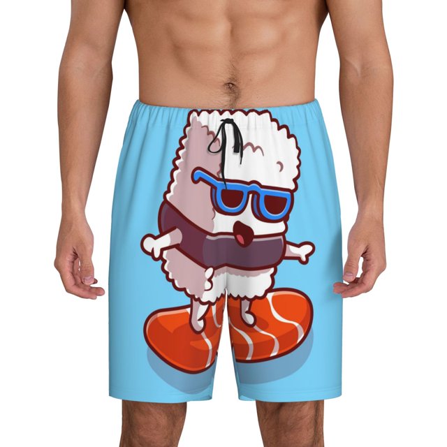 Fotbe Sushi Salmon Surfing Pantalones Cortos de Pijama para Hombre, Ropa de Dormir, Pantalones de Pijama Cortos para Hombre-Large