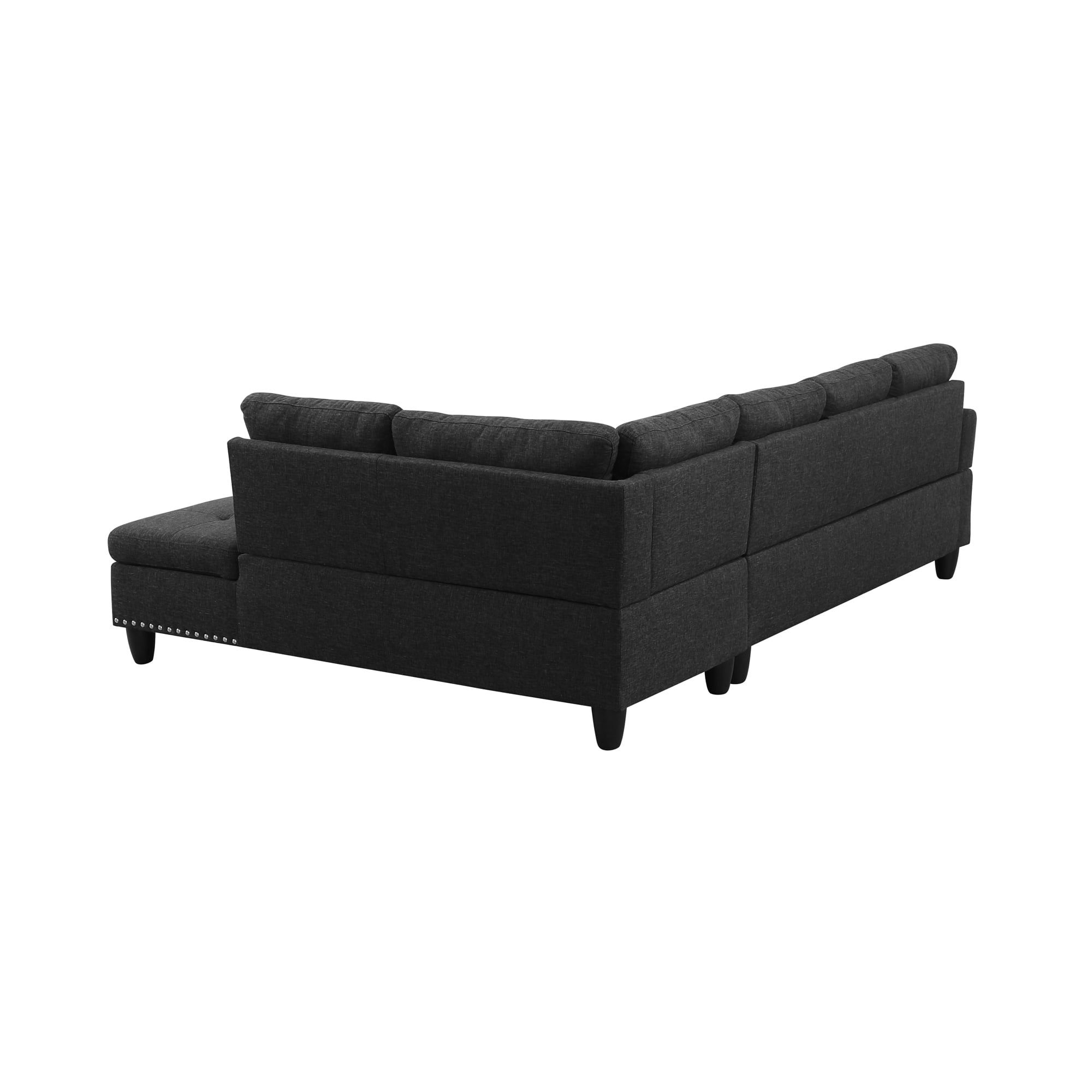 Leumius L-Shaped Sectional Sofa, Modern 4-Seat Couch with Built-in Cup Holders, Upholstered Fabric Sectional Couch with Right Facing Chaise for Living Room, Apartment, Office,Black