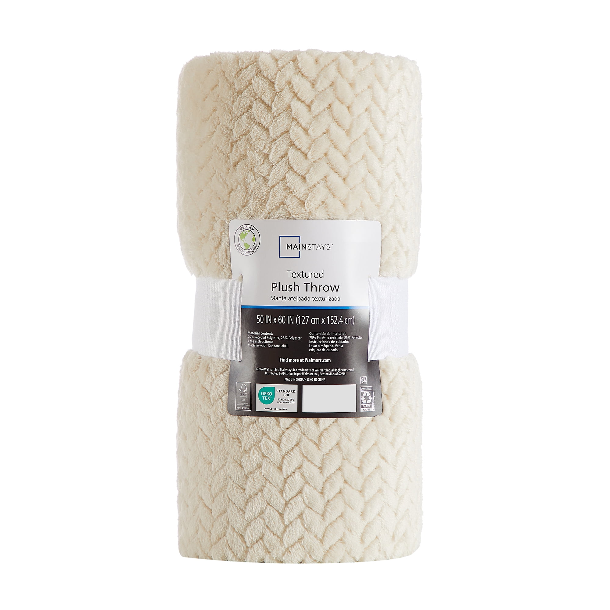Mainstays Cozy Textured Plush Throw Blanket, Beige, 50"x60" All Ages