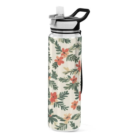 

Sports Water Bottle 1000ML Tritan Food Grade Clear Water Bottle Fitness Outdoor Sports BikeChristmas Grass and Flowers