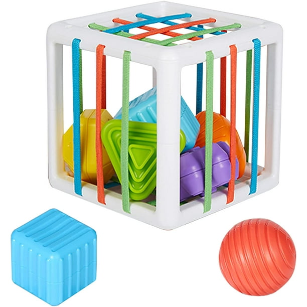 Baby Activity Cube – Cube Jouet pour Bébés et Tout-Petits – Activity Cube  pour Bébé avec des Formes Colorées et String Cube – Cube d'Apprentissage  Interactif pour la Reconnaissance des Formes et