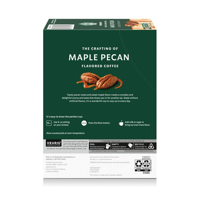 Starbucks Light Roast Maple Pecan Flavored Coffee K-Cup Pods, 22