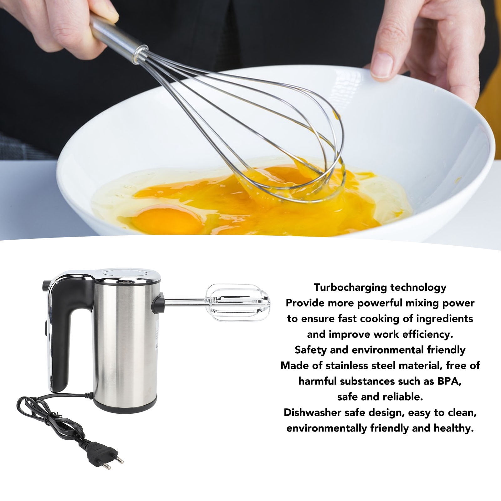 Nieyigj 500W Electric Hand Mixer, 5 Speed Stainless Steel Handheld Electric Mixer with Turbo, Includes 4 Dishwasher Safe Attachments for Whipping Cream & Blending Ingredients, 220V EU Plug