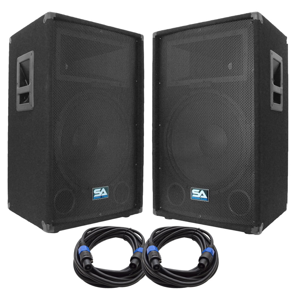 Seismic Audio Pair of 15" PA Speakers and 25' Speaker Cables PA/DJ