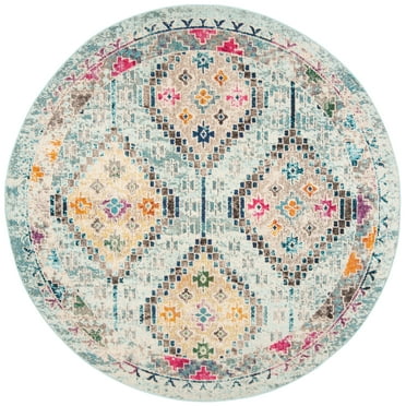 SAFAVIEH Madison Lanford Vintage Geometric Area Rug, Blue/Yellow, 3' x 3' Round