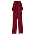 thumbnail image 2 of ZAZYULZ Women Suits Women's Solid Color Fashionable Casual Cotton And Linen Pocket Long Sleeved Shirt Tie Up Long Pants Set(Wine Red,L), 2 of 4