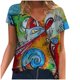 thumbnail image 2 of Puntoco Tallas grandes Mujer Manga corta Impreso Cuello en V Tops Camiseta Blusa Puntoco Puntoco-4025, 2 of 4